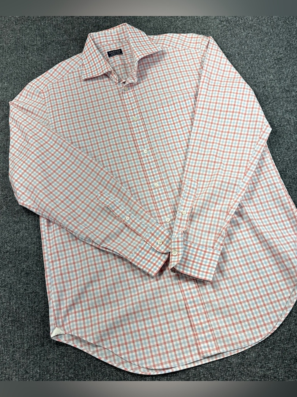 Breuer Mens Button Up Sz 41/16 Red/Blue Check Long Sleeve Shirt Made In Italy